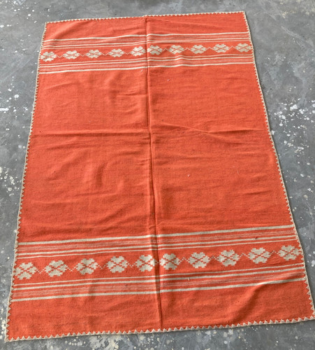 Vintage Traditional Handmade Geometric Floral Wool Kilim Floor Rug 190x126 cm