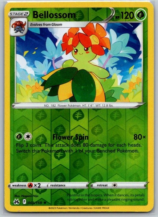 Bellossom 003/159 Rare Crown Zenith Pokemon Reverse Holo Near Mint