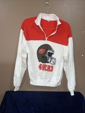 1980’s San Francisco 49ers Half Zip Fleece Sweatshirt Red White NFL Helmet USA