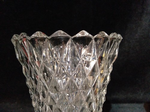 Indiana Glass Clear Glass Vase Diamond Cut 8"H Set of 2 - Picture 7 of 7