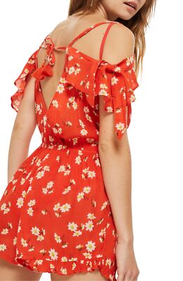 TOPSHOP 150900 Women's Daisy Floral Print Orange Coral Jumpsuit Sz