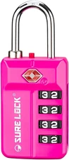 Candado TSA 4 dígitos con alerta, fácil lectura, para equipaje y más (Rosa, 1)