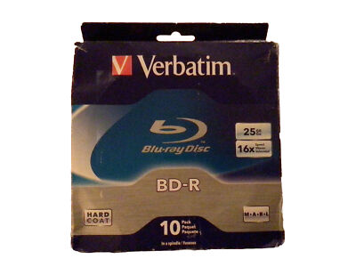 Verbatim BD-R Blu-Ray Disc, 25GB, 4x, Branded Surface, 10/Pk  New In Box.
