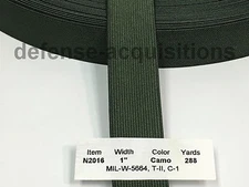 1 INCH Military Elastic Webbing MIL-W-5664 T2 C1 CAMO GREEN MilSpec - Per Yard