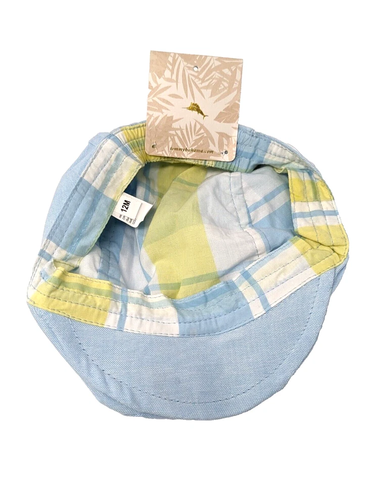 NUEVO CON ETIQUETAS Tommy Bahama Newsboy Gorra Plana Sombrero Infantil Bebé 12 Meses Azul Cambray Cuadros Foto 2 de 4