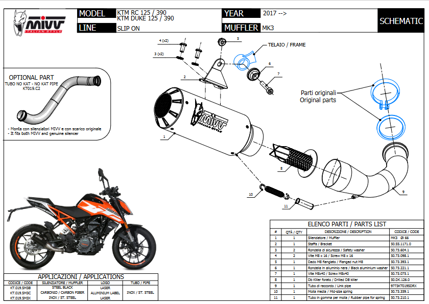 Exhaust Mivv Ktm 390 Duke 17 2020 Motorcycle Muffler Silencer Slip