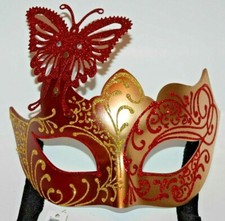MASQUERADE CARNIVAL MARDI GRAS VENETIAN LASER CUT MASK M7106 Gold  Red 