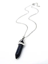 INSPIRING Black Onyx Obelisk Talisman Amulet Stone Pendant Silver Chain Necklace