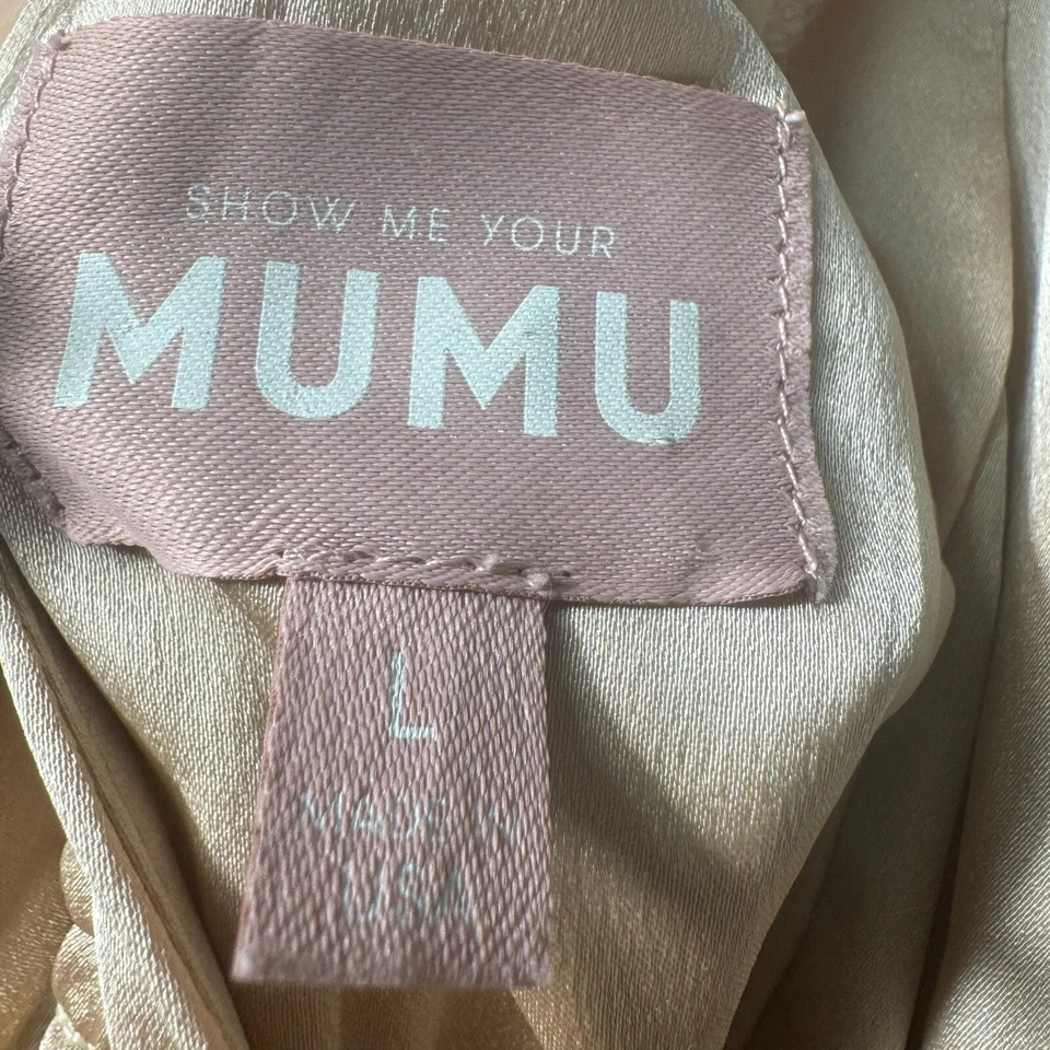 Show Me Your Mumu 懒人连衣裙香槟缎女式 L 长正式 Hoco Fairy — 第 3/4 张图片