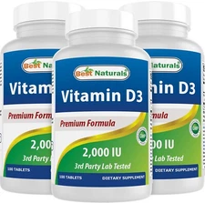 3 Pack Best Naturals Vitamin D3 2000 IU 100 Tablets