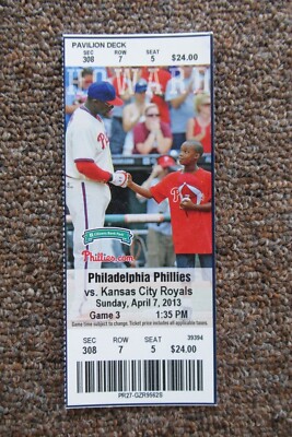 PHILLIES VS ROYALS 4/7/2013 FULL TICKET ~ BILLY BUTLER (GRAND SLAM HR/7 RBI)