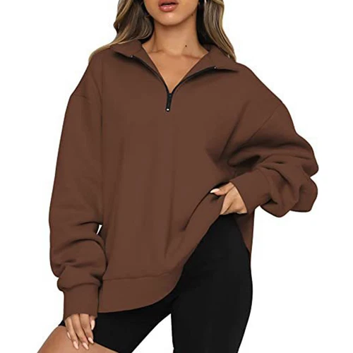 Womens Oversized Half Zip Pullover Long Sleeve Sweatshirt Hoodie Sweater Blouse - Picture 12 of 75