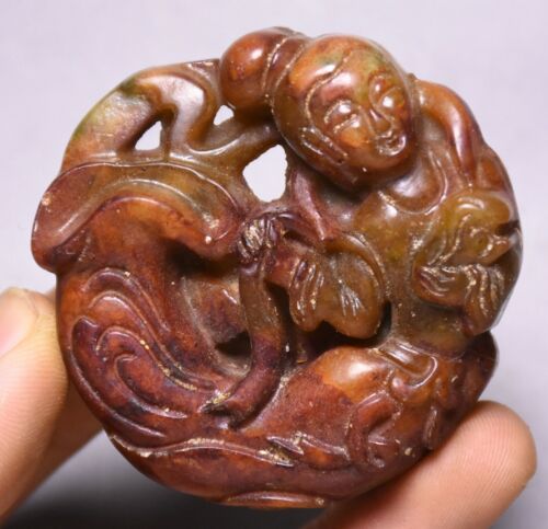 5.5CM China Hongshan Culture Old Jade Beauty Beautiful People Amulet Pendant - Picture 1 of 7