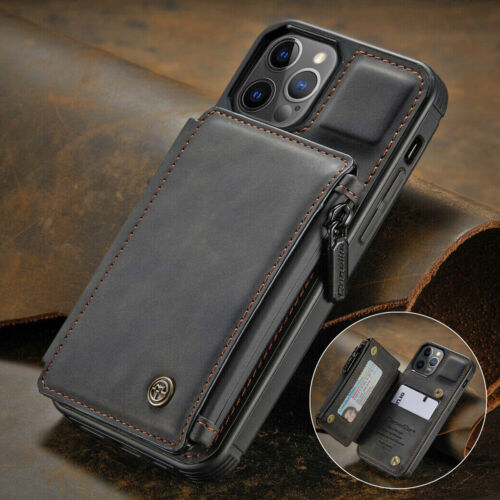 For iPhone 15 14 13 12 11 Pro Max Leather Wallet Card Holder Zipper Case Cover - Photo 1/39