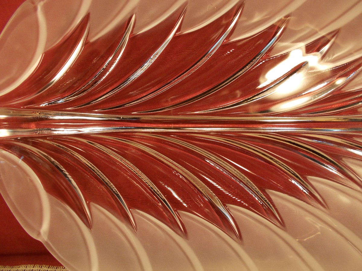 Walther-glas Large Leaf Shaped Clear & Frosted Crystal Platter 16