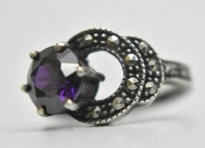 Amethyst Ring Marcasites Sterling Silver Size 6.75
