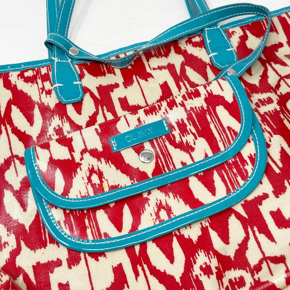 CLAVA Mujer WELLIE MARKET TOTE en Rojo Turquesa Estampado Ikat Bolsa Adjunta Foto 4 de 4