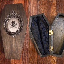 Vintage Inspired Coffin Ring Jewelry Box Engagement Wood Victorian Gothic
