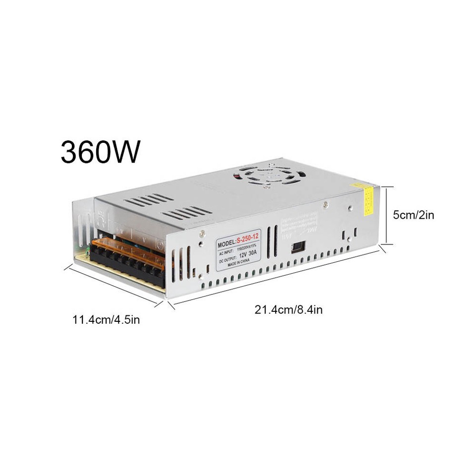 LED Transformer Light AC DC Power Supply Adapter 12V 360W For LED Strip ...