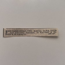 Hayden & Osborn's For Sale Cheap Scroll Saws Orange St 1872 NJ Clipping TAJ7-S9
