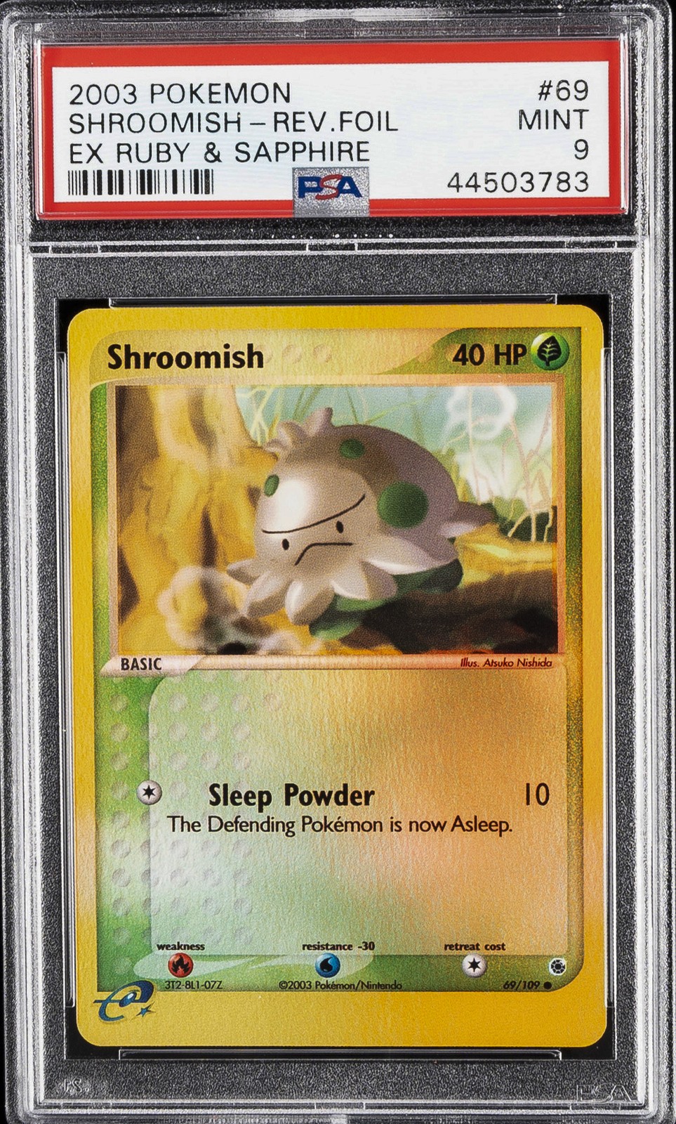 2003 POKEMON EX RUBY & SAPPHIRE #69 SHROOMISH-REVERSE FOIL PSA 9