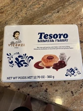 Tesoro Italian Cookies Matilde EMPTY Tin Can Rectengular White 9.5 x 7.2 inch