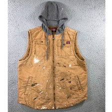 Wrangler Workwear Hooded Vest Men XL Brown Distressed Canvas Paint Splatter