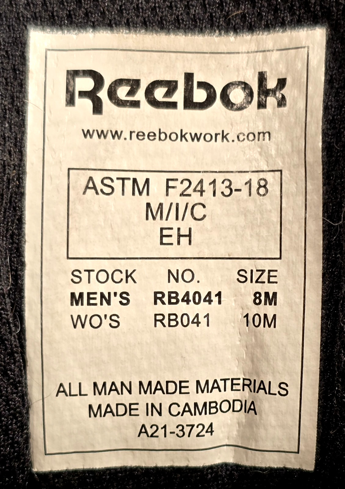 Reebok Unisex Sublite Cushion Black Work Alloy Toe Shoes Men's 8, Women's 10