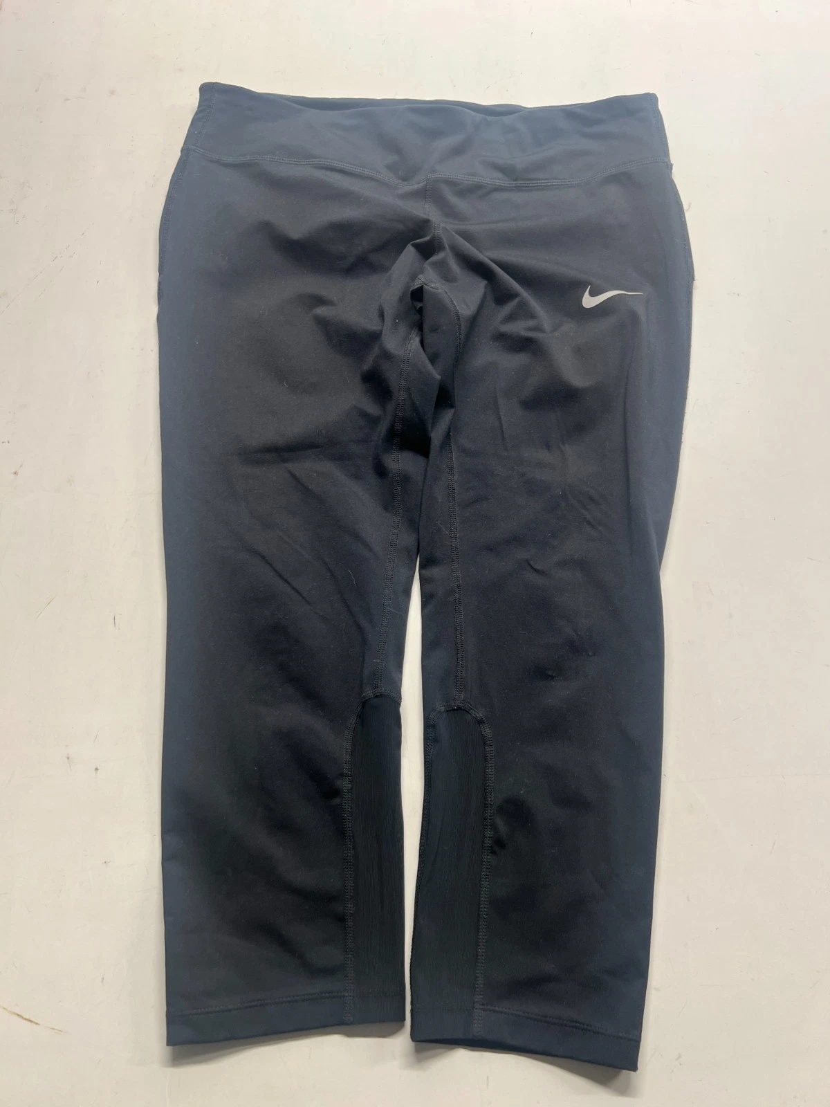 Nike Dri Fit Cropped Leggings Black Swoosh Gym Yoga Running Womens Sz XL 16.5x23