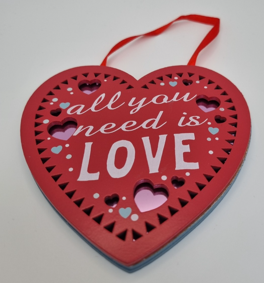 All You Need Is Love Wooden Mirrored Hanging Sign Plaque Heart