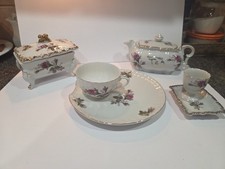 Vintage Japan Porcelain Tea Set Pink Rose Gold Trim Teapot Cups Saucers 26 Pc