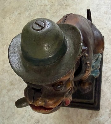 Vintage OLE PUFFER Mechanical Bank CIGAR 5¢ NICKELS Cast Iron BOOK