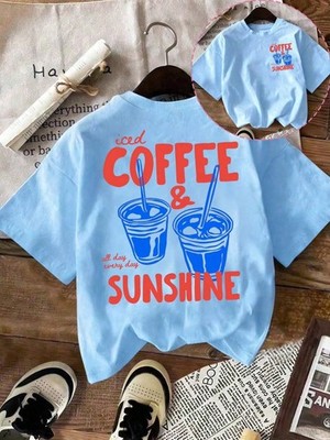Iced Coffee & Sunshine Cup Graphic Double Side Printed Daily Short Sleeve Top