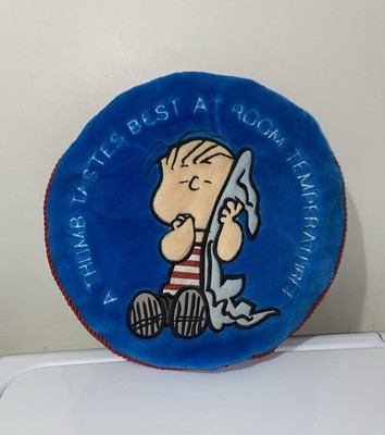 Rare Vintage Peanuts Snoopy Linus Blanket Thumb Sucking Round 13  Blue Pillow