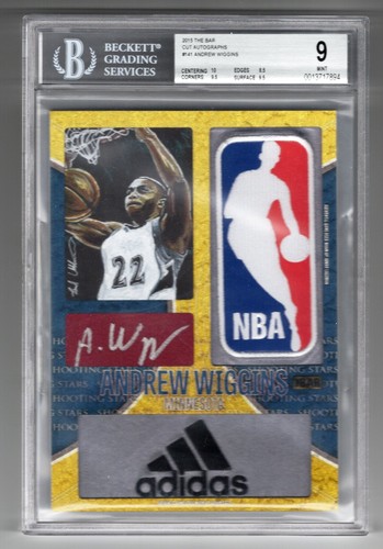 2015 The Bar Andrew Wiggins NBA Logoman Adidas Logo Patch Auto 1/1 BGS 9