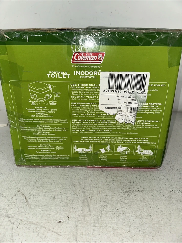 Inodoro empotrado portátil Coleman de 3,2 galones equipo de camping 827-802T Foto 4 de 4