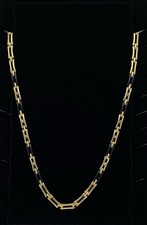 Vintage Signed Grosse Gold Tone Black Enamel Rhinestone Link Necklace 32”