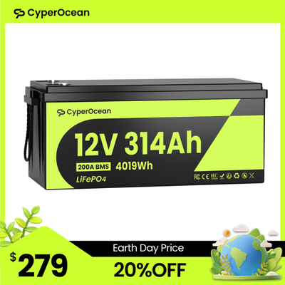 #ad CyperOcean 12V 314Ah 300Ah LiFePO4 Lithium Battery 4019Wh for Marine Solar RVs $279.00
