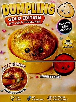 Squishy Dumpling Secret Goldfarben Glitzer mit LED Licht
