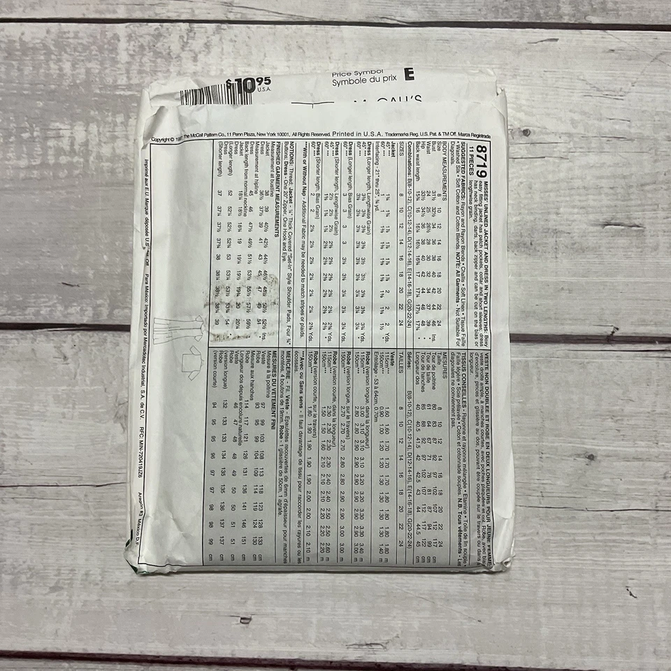 McCalls 8719 Sewing Pattern Dress Scoop Neck Midi Short Jacket Miss 20-24 UNCUT - Image 2 of 4