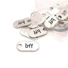 Silver BFF Best Friends Tag Charms, 18x9mm - US Seller