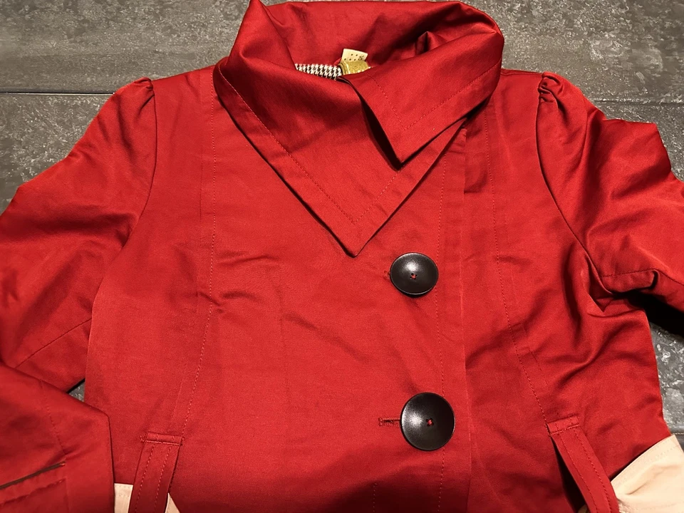 Capa de chuva Soia & Kyo mistura de poliéster algodão trincheira tamanho G tijolo vermelho botão alargamento - Imagem 4 de 4