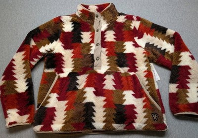 Ariat Triangle Print Berber 1/2 Snap Front Fleece Swshirt Pullover Size Large