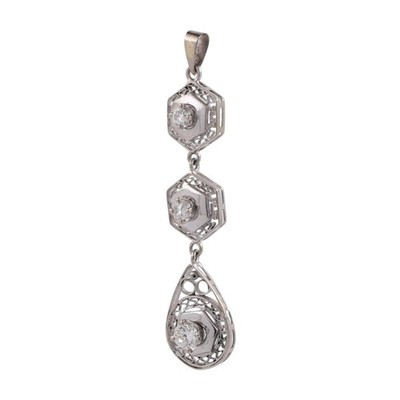 Art Deco filigraner Diamant Hänger Anhänger 10K Weißgold 0,45 TW 1,85'' Damen