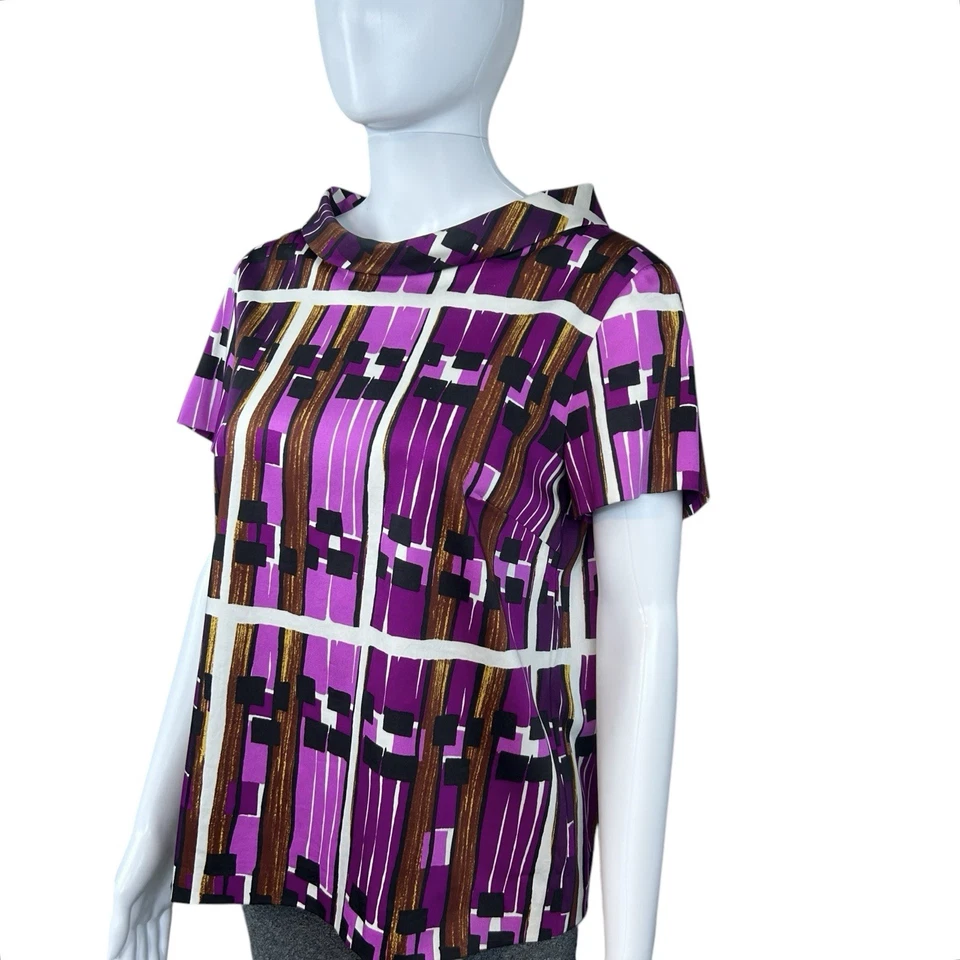 Blusa Max Mara Weekend Tony Estampado Geométrico Talla PEQUEÑA Calce Cuadrado Preppy Lujo Foto 3 de 4