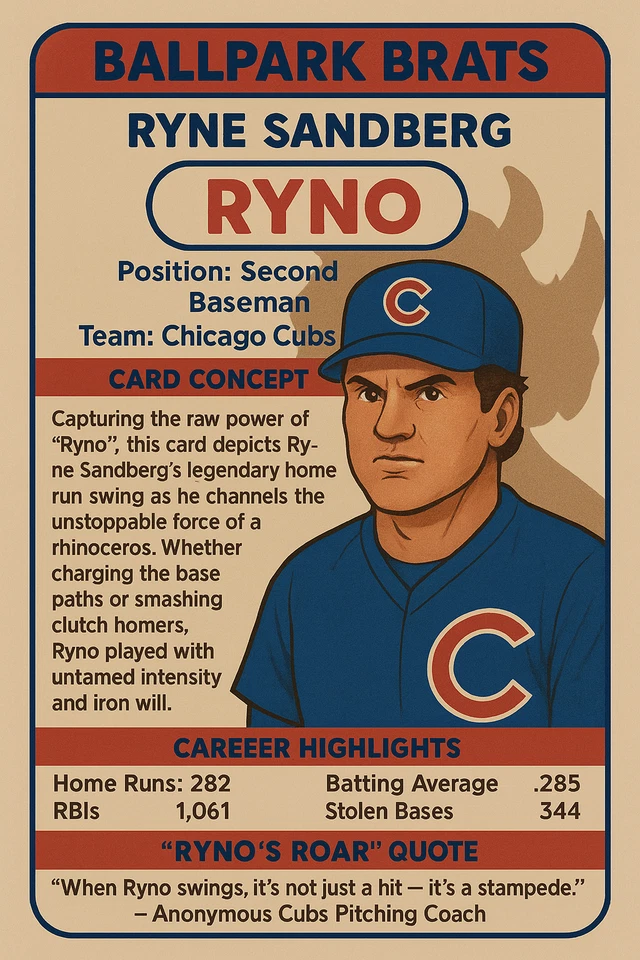 Ryne Sandberg as " RYNO " - BALLPARK BRATS Parody Art Card - Изображение 2 из 2