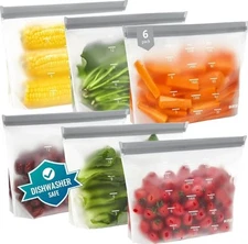 Dishwasher Safe Reusable Storage Bags Stand Up - BPA Gallon, Grey (6 Gallon) 