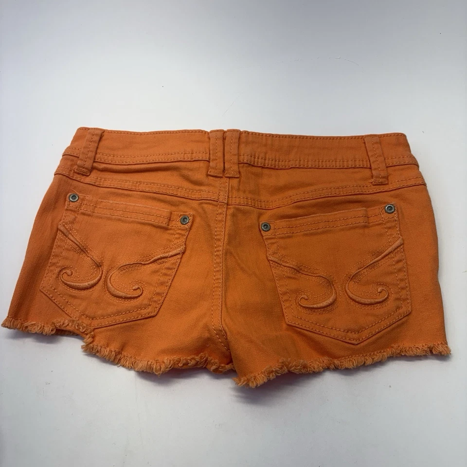 Pantalones Cortos Candie's Naranja Tiro Bajo Denim Envejecido Corte 1 Foto 2 de 4