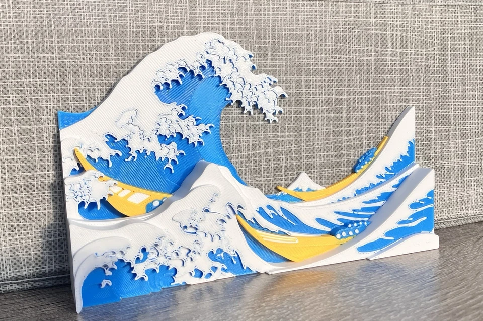 The Great Wave Off kanagawa 3D Printed Art Figure Desk Statue Home Decor - Image 2 of 2