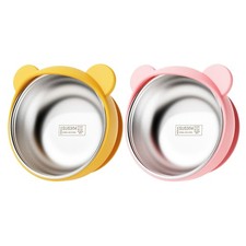 1pc Cute Kids Non Slip Stainless Steel Bowl with Silicone Cover Baby Food Bowl